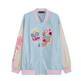 Logo Heart Embroidery Leather Jacket