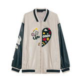 Logo Heart Embroidery Leather Jacket