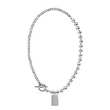 Square Silver Medal Stitching Necklace