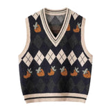 Vintage Diamond Pattern Knitted Vest