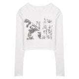 Slim-fit Graffiti Long-sleeved Crop Top