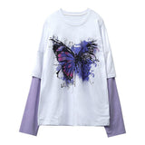 Butterfly Fake Two-Piece Long Sleeve Shirt