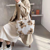 Bear Print Sherpa Tote Bag