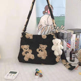 Bear Print Sherpa Shoulder Bag