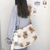 Bear Print Sherpa Shoulder Bag