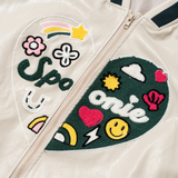 Logo Heart Embroidery Leather Jacket