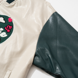 Logo Heart Embroidery Leather Jacket