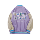 Letter Heart Print Baseball Jacket