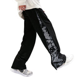 Pcloa Vintage Side Leopard Button Panel Sweatpants