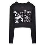 Slim-fit Graffiti Long-sleeved Crop Top