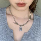 Square Silver Medal Stitching Necklace