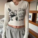 Slim-fit Graffiti Long-sleeved Crop Top