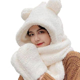 Bear Hat Scarf Gloves Three-piece Suit Integrated