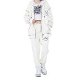 Letter Striped Embroidery Zipper Jacket