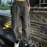 Washed Denim Cargo Pants