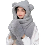 Bear Hat Scarf Gloves Three-piece Suit Integrated