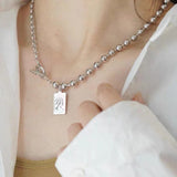 Square Silver Medal Stitching Necklace