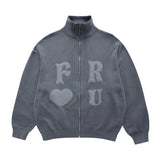 Heart Letter Embroidery Sweater Jacket