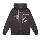 Finger Skeleton Embroidery Zipper Jacket