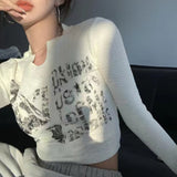 Slim-fit Graffiti Long-sleeved Crop Top