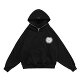 Letter Badge Graphic Zipper Hoodie