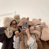 Bear Hat Scarf Gloves Three-piece Suit Integrated