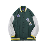 Letter Heart Print Baseball Jacket