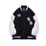 Letter Heart Print Baseball Jacket