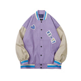 Letter Heart Print Baseball Jacket