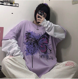 Butterfly Fake Two-Piece Long Sleeve Shirt